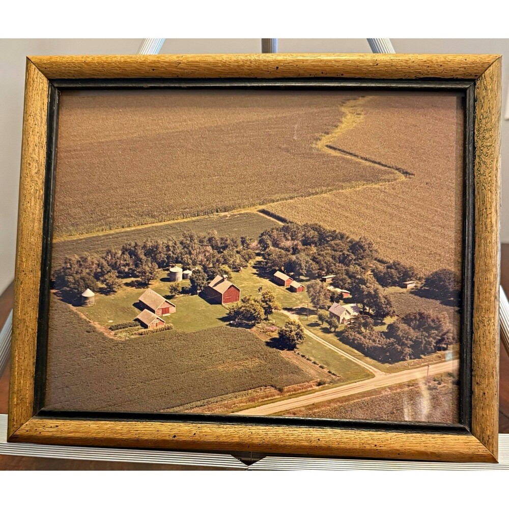 Framed Color Aerial Farm Landscape Photograph - 1 Photo, Landscape Orientation